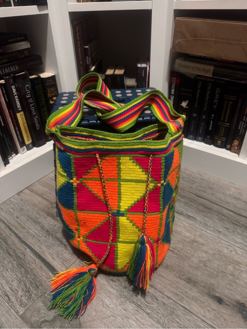 Handwoven Multicolor Bucket Bag with Tassels